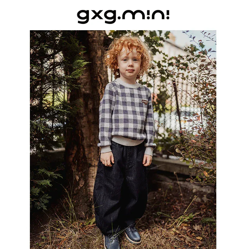 ニット・セーター 長袖ニットセーター 綿100% チェック柄 クルーネック シンプル【mh0011341】