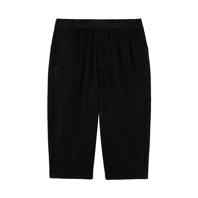 デニムパンツ Black / 90cm ロングデニムパンツ ジーンズ素材 ストレート ゆるシルエット ゆったり【mh0011309】