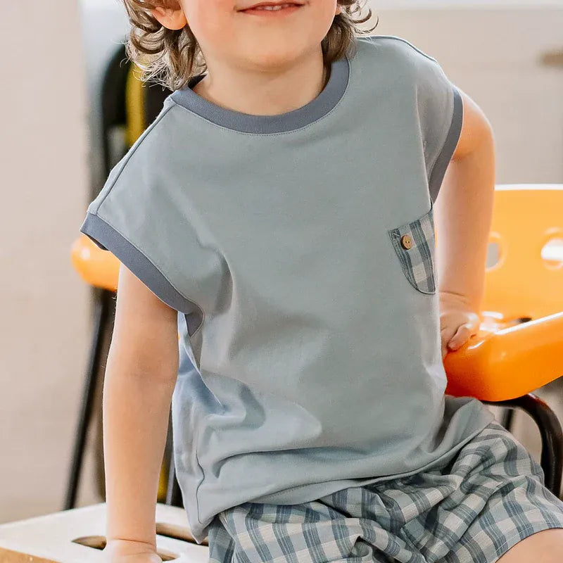 タンクトップ・キャミソール・ノースリーブトップス Blue Gray / 90cm sleeveless pure cotton T-shirt【mh0009508】