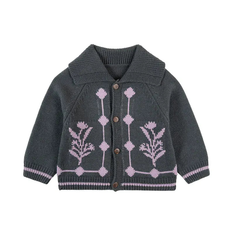 カーディガン・パーカー Dark Gray / 90cm 長袖カーディガン ウール混紡 ビッグカラー レトロ アウター【mh0011328】