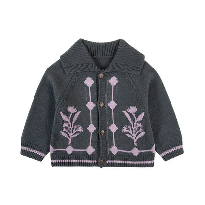 カーディガン・パーカー Dark Gray / 90cm 長袖カーディガン ウール混紡 ビッグカラー レトロ アウター【mh0011328】