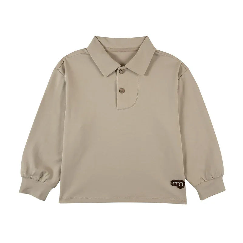 長袖シャツ・ブラウス Khaki / 90cm 長袖ポロシャツ プルオーバー 無地 北欧風 ブラウス【mh0011308】