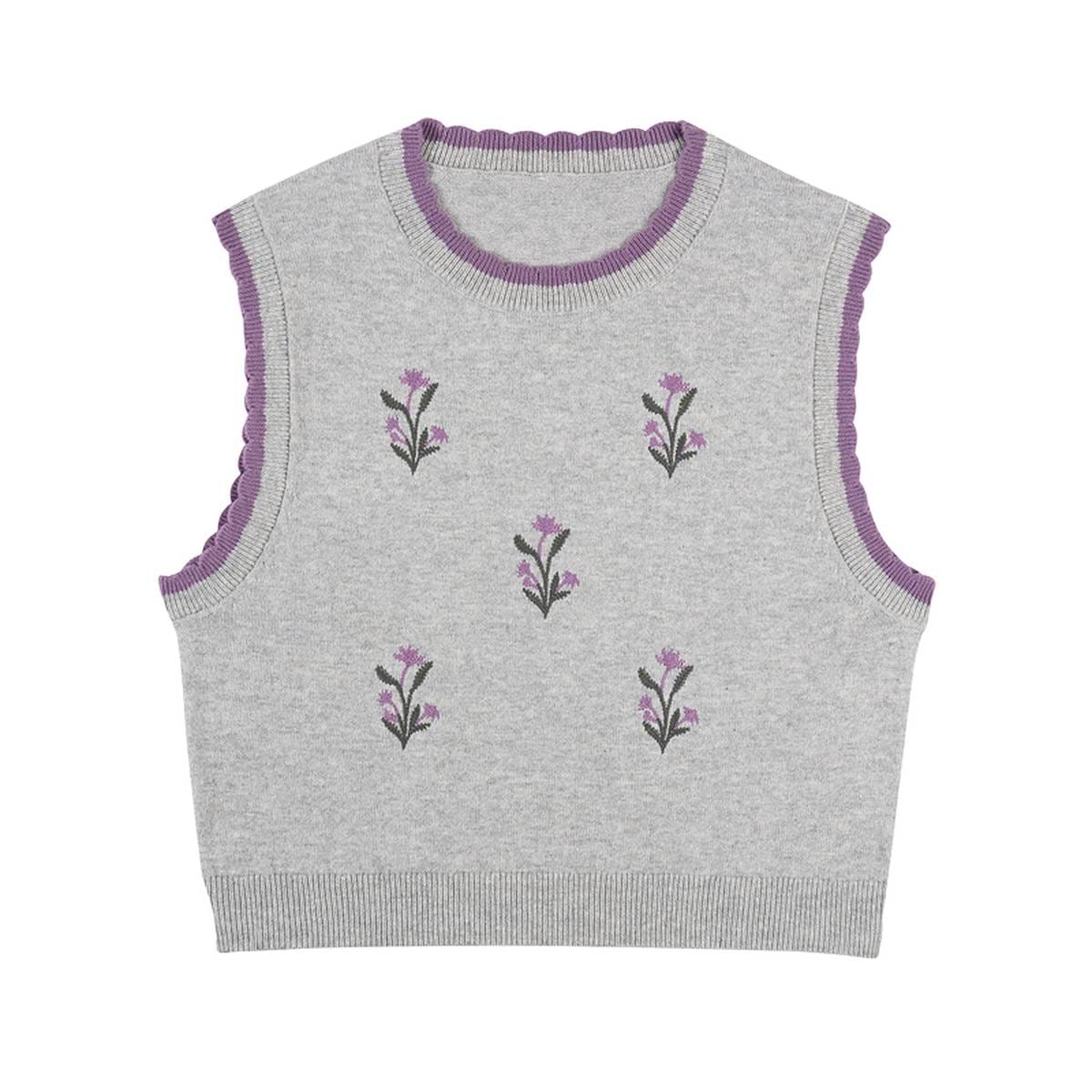 ベスト Light Grey / 90cm ニットベスト 刺繍デザイン 綿素材 クルーネック プルオーバー【mh0011331】