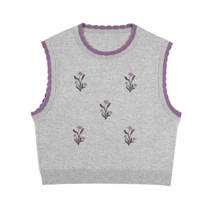 ベスト Light Grey / 90cm ニットベスト 刺繍デザイン 綿素材 クルーネック プルオーバー【mh0011331】