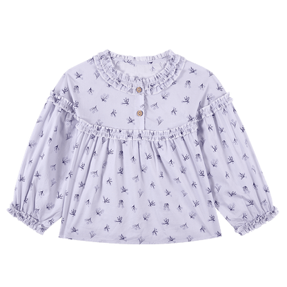 長袖シャツ・ブラウス Light Purple / 90cm 長袖ブラウス 綿100% 小花柄 フリルネック ゆるシルエット【mh0011334】