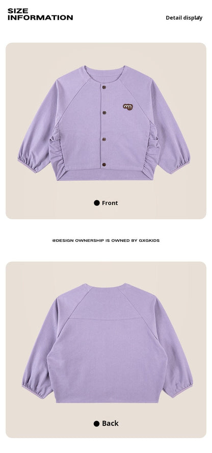 カーディガン・パーカー 長袖カーディガンジャケット ノーカラー ラグラン袖 ギャザー ショート丈 ブルゾン【mh0011304】