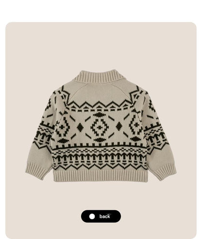 カーディガン・パーカー 長袖カーディガン フェアアイル柄 ニット素材 襟付きジャケット ボタン【mh0011310】