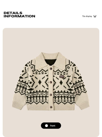 カーディガン・パーカー 長袖カーディガン フェアアイル柄 ニット素材 襟付きジャケット ボタン【mh0011310】