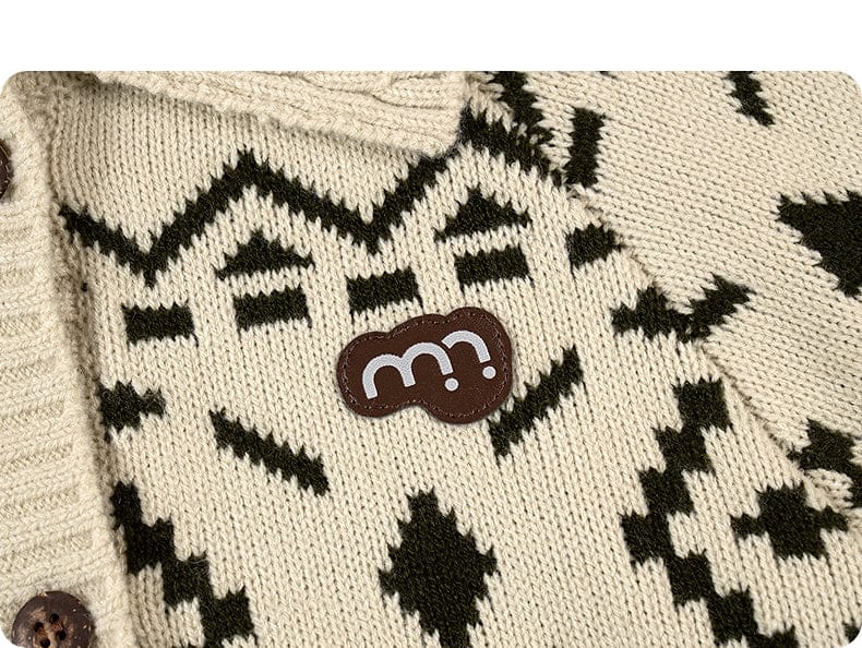 カーディガン・パーカー 長袖カーディガン フェアアイル柄 ニット素材 襟付きジャケット ボタン【mh0011310】