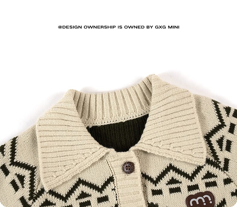 カーディガン・パーカー 長袖カーディガン フェアアイル柄 ニット素材 襟付きジャケット ボタン【mh0011310】