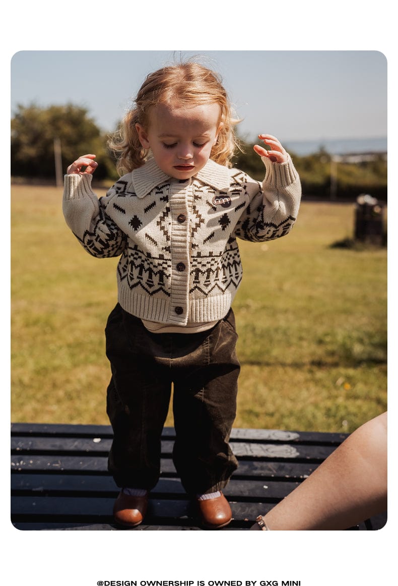 カーディガン・パーカー 長袖カーディガン フェアアイル柄 ニット素材 襟付きジャケット ボタン【mh0011310】