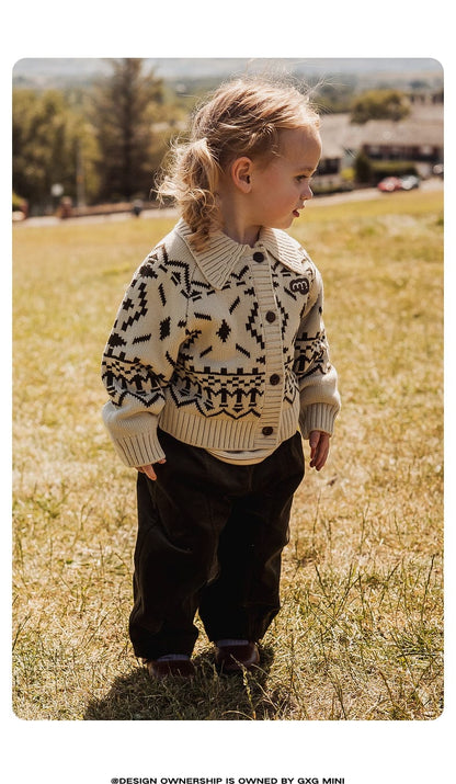 カーディガン・パーカー 長袖カーディガン フェアアイル柄 ニット素材 襟付きジャケット ボタン【mh0011310】