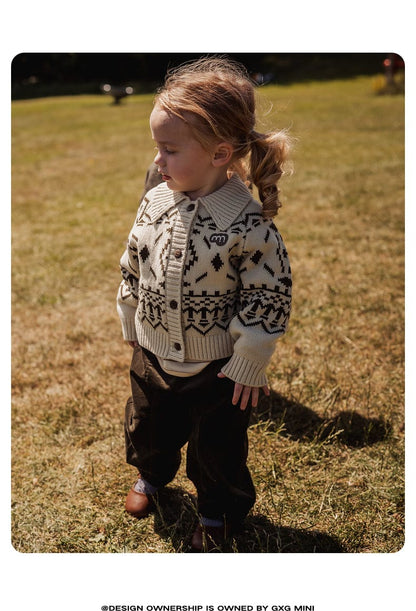 カーディガン・パーカー 長袖カーディガン フェアアイル柄 ニット素材 襟付きジャケット ボタン【mh0011310】