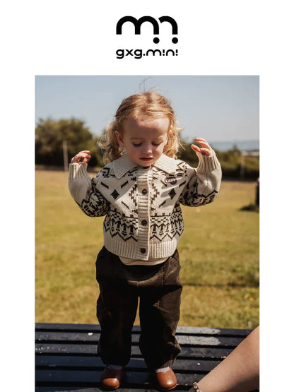 カーディガン・パーカー 長袖カーディガン フェアアイル柄 ニット素材 襟付きジャケット ボタン【mh0011310】