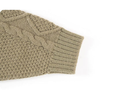 カーディガン・パーカー 長袖カーディガン ウール混紡 ケーブル編み クルーネック ボタン【mh0011315】