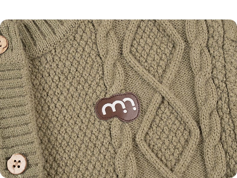 カーディガン・パーカー 長袖カーディガン ウール混紡 ケーブル編み クルーネック ボタン【mh0011315】