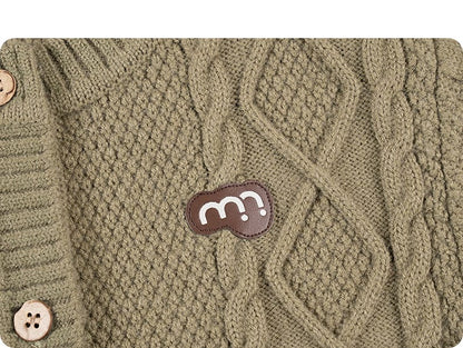 カーディガン・パーカー 長袖カーディガン ウール混紡 ケーブル編み クルーネック ボタン【mh0011315】