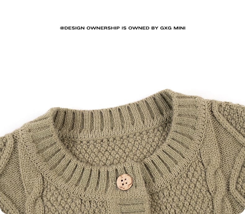 カーディガン・パーカー 長袖カーディガン ウール混紡 ケーブル編み クルーネック ボタン【mh0011315】