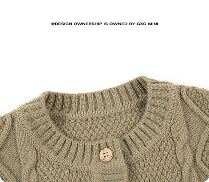 カーディガン・パーカー 長袖カーディガン ウール混紡 ケーブル編み クルーネック ボタン【mh0011315】