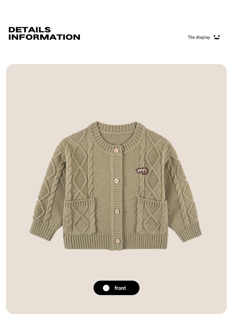 カーディガン・パーカー 長袖カーディガン ウール混紡 ケーブル編み クルーネック ボタン【mh0011315】