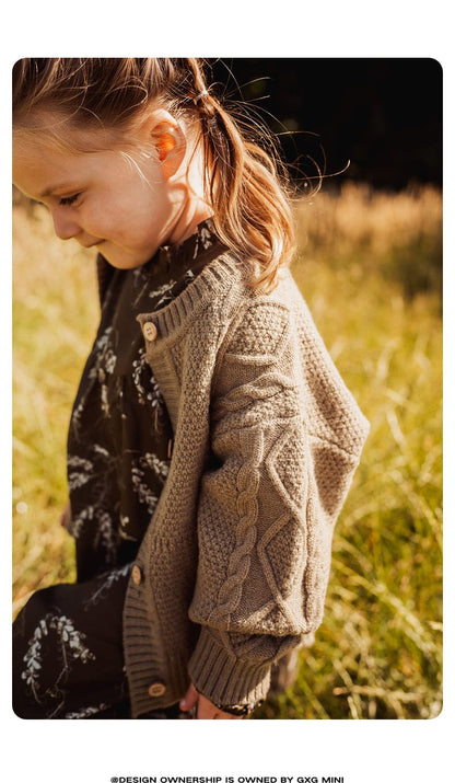 カーディガン・パーカー 長袖カーディガン ウール混紡 ケーブル編み クルーネック ボタン【mh0011315】