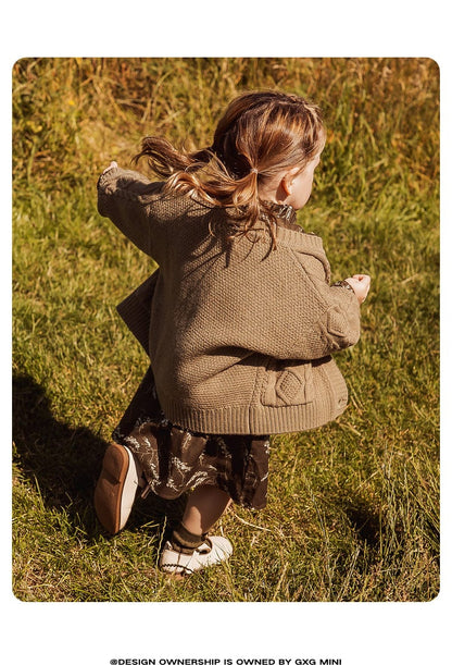 カーディガン・パーカー 長袖カーディガン ウール混紡 ケーブル編み クルーネック ボタン【mh0011315】