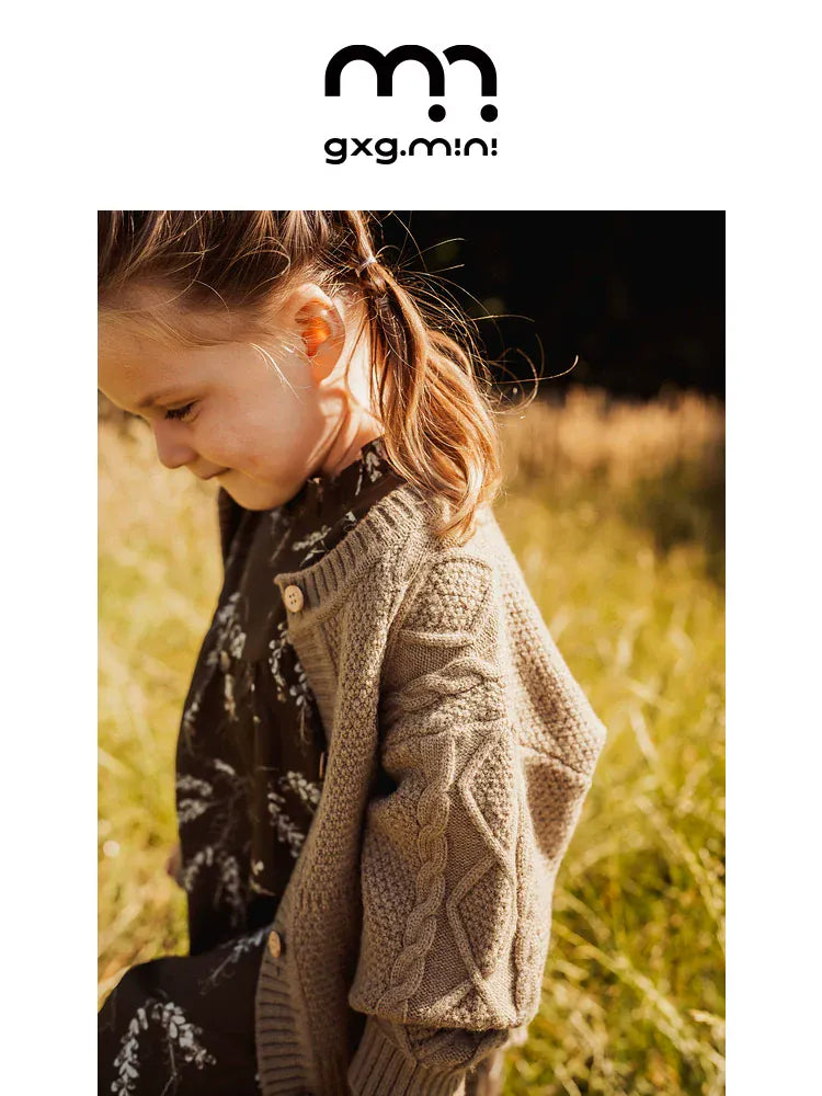 カーディガン・パーカー 長袖カーディガン ウール混紡 ケーブル編み クルーネック ボタン【mh0011315】