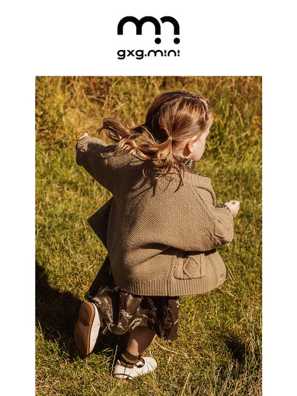 カーディガン・パーカー 長袖カーディガン ウール混紡 ケーブル編み クルーネック ボタン【mh0011315】