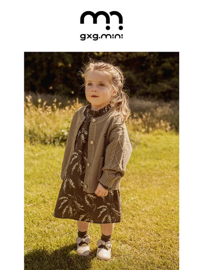 カーディガン・パーカー 長袖カーディガン ウール混紡 ケーブル編み クルーネック ボタン【mh0011315】