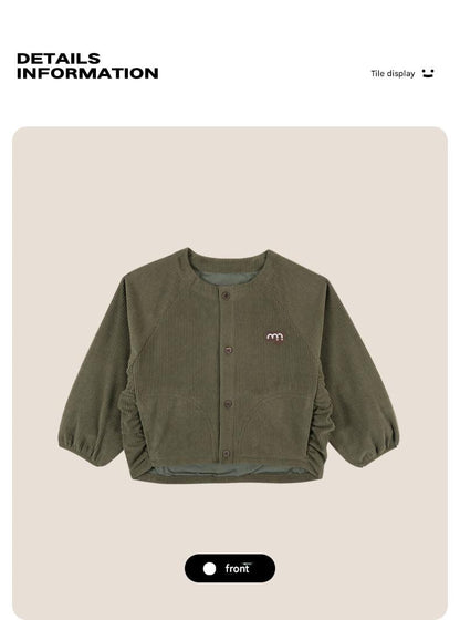 ショートコート・ジャケット・ジャンパー 長袖ジャケット コーデュロイ ノーカラー レトロ アウター【mh0011318】