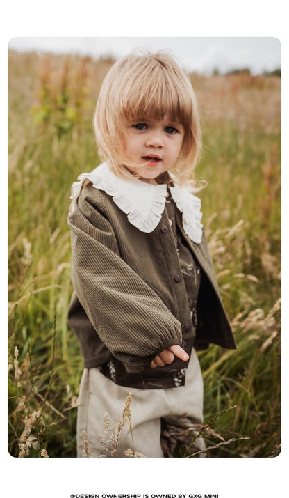 ショートコート・ジャケット・ジャンパー 長袖ジャケット コーデュロイ ノーカラー レトロ アウター【mh0011318】