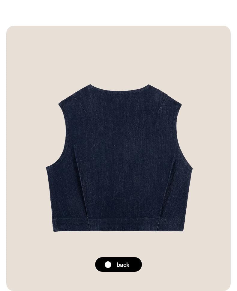 ベスト ベスト デニム素材 ノーカラー ボタン留め ゆったり アウター【mh0011322】