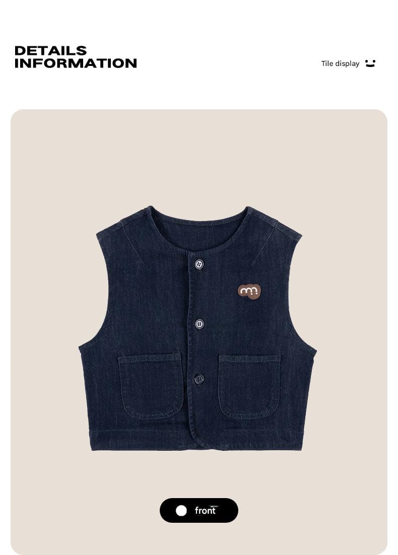 ベスト ベスト デニム素材 ノーカラー ボタン留め ゆったり アウター【mh0011322】