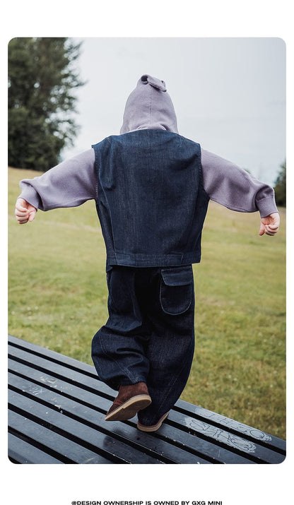 ベスト ベスト デニム素材 ノーカラー ボタン留め ゆったり アウター【mh0011322】