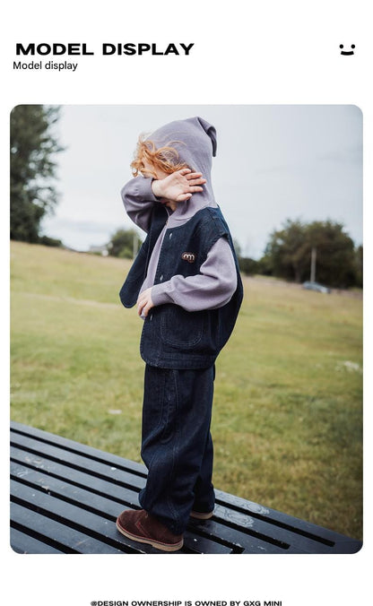 ベスト ベスト デニム素材 ノーカラー ボタン留め ゆったり アウター【mh0011322】