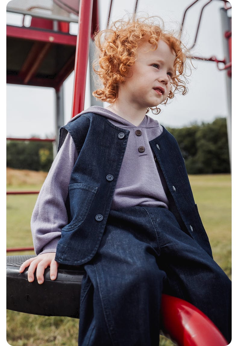 ベスト ベスト デニム素材 ノーカラー ボタン留め ゆったり アウター【mh0011322】