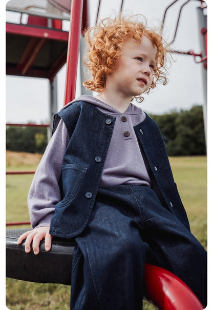 ベスト ベスト デニム素材 ノーカラー ボタン留め ゆったり アウター【mh0011322】