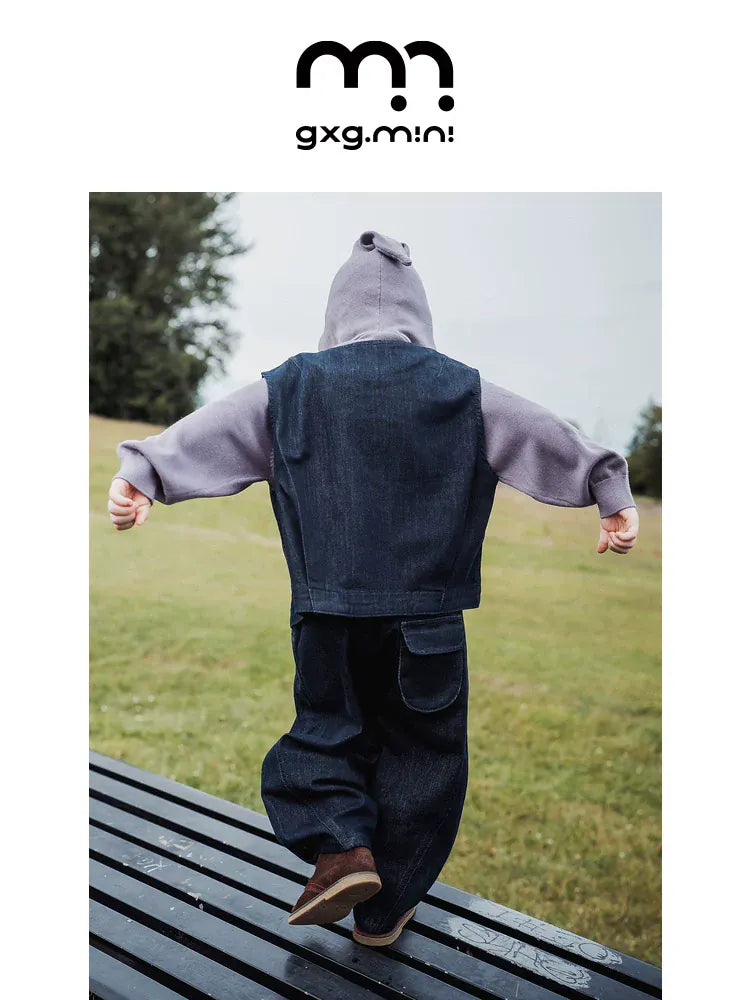 ベスト ベスト デニム素材 ノーカラー ボタン留め ゆったり アウター【mh0011322】