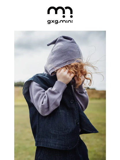 ベスト ベスト デニム素材 ノーカラー ボタン留め ゆったり アウター【mh0011322】