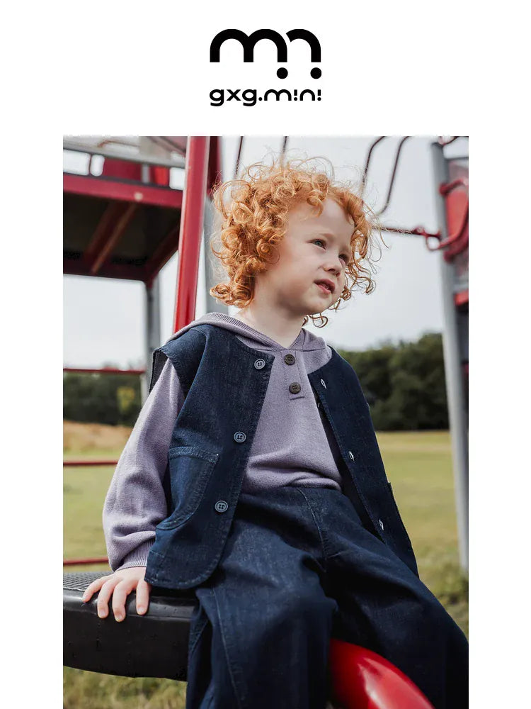 ベスト ベスト デニム素材 ノーカラー ボタン留め ゆったり アウター【mh0011322】