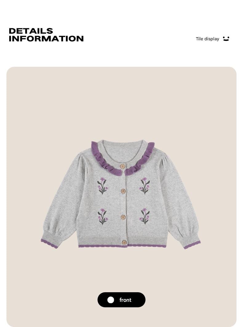 カーディガン・パーカー 長袖カーディガン 綿素材 刺繍 クルーネック フリル 北欧風【mh0011325】