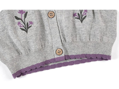 カーディガン・パーカー 長袖カーディガン 綿素材 刺繍 クルーネック フリル 北欧風【mh0011325】