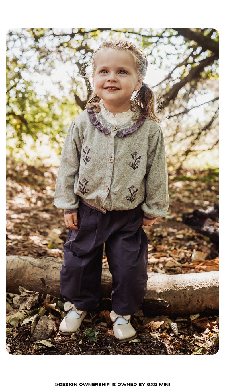 カーディガン・パーカー 長袖カーディガン 綿素材 刺繍 クルーネック フリル 北欧風【mh0011325】