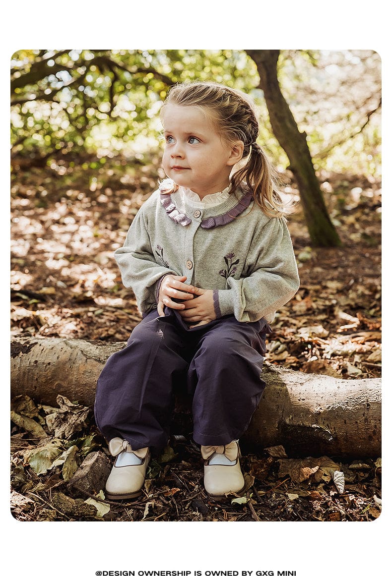 カーディガン・パーカー 長袖カーディガン 綿素材 刺繍 クルーネック フリル 北欧風【mh0011325】