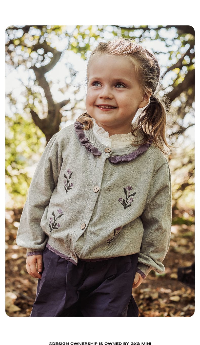 カーディガン・パーカー 長袖カーディガン 綿素材 刺繍 クルーネック フリル 北欧風【mh0011325】