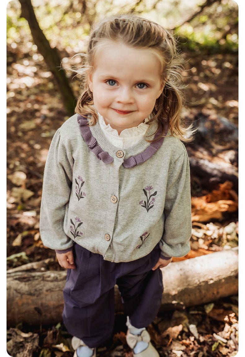 カーディガン・パーカー 長袖カーディガン 綿素材 刺繍 クルーネック フリル 北欧風【mh0011325】