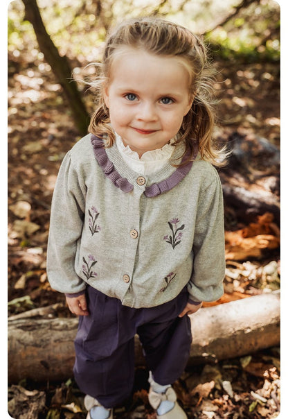 カーディガン・パーカー 長袖カーディガン 綿素材 刺繍 クルーネック フリル 北欧風【mh0011325】