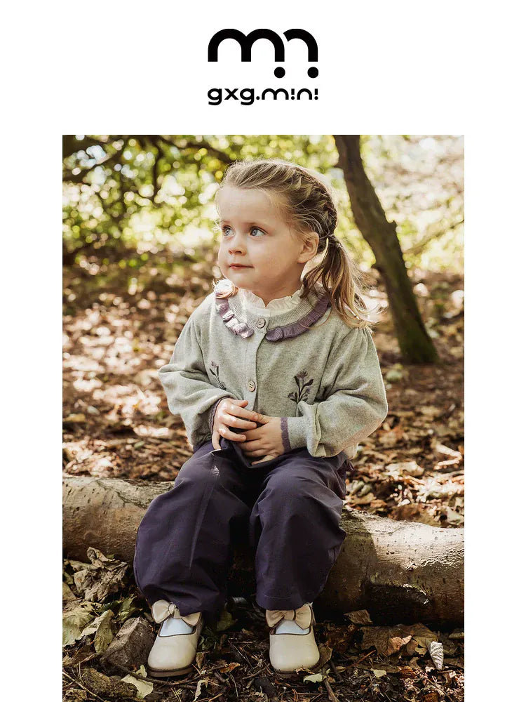 カーディガン・パーカー 長袖カーディガン 綿素材 刺繍 クルーネック フリル 北欧風【mh0011325】