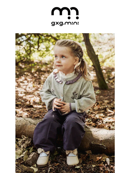 カーディガン・パーカー 長袖カーディガン 綿素材 刺繍 クルーネック フリル 北欧風【mh0011325】