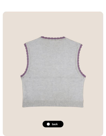 ベスト ニットベスト 刺繍デザイン 綿素材 クルーネック プルオーバー【mh0011331】